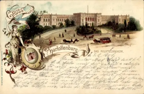 Litho Berlin Charlottenburg, Polytechnikum, Pferdestraßenbahn