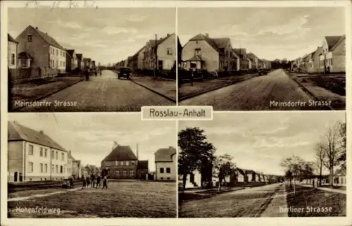 Ak Roßlau an der Elbe Anhalt, Meinsdorfer Straße, Hohenfeldweg, Berliner Straße