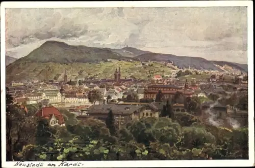 Künstler Ak Croissant, Aug., Neustadt an der Weinstraße, Panorama vom Ort