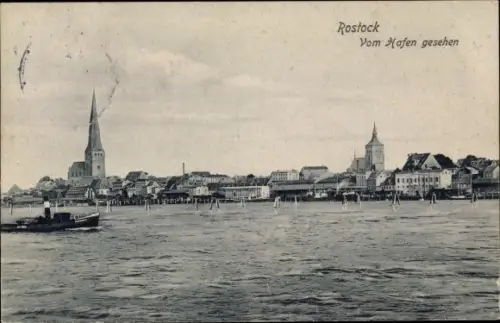 Ak Hansestadt Rostock, Vom Hafen gesehen
