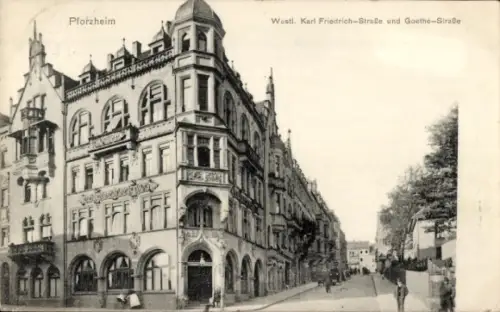 Ak Pforzheim im Schwarzwald, Westl. Karl Friedrich Straße und Goethe Straße