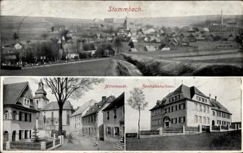 Ak Stammbach in Oberfranken, Gesamtansicht, Mittelmarkt, Zentralschulhaus