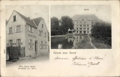 Ak Sand Elsass Bas Rhin, Wirtschaft zur Krone, Mühle