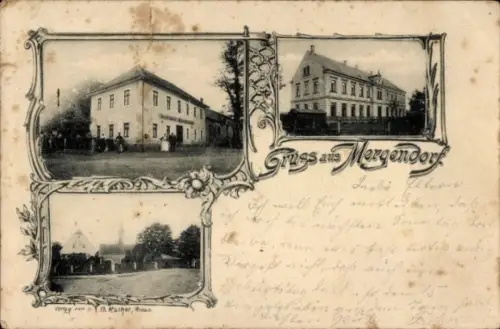 Ak Mergendorf Riesa an der Elbe Sachsen, Drei Bilder von Gebäuden, Beschriftung "Gruss aus Mer...