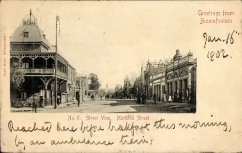 Ak Bloemfontein Südafrika, Straßenszene mit Häusern, Maitland Street