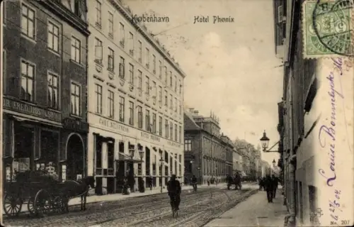 Ak København Kopenhagen Dänemark, Straße in Kopenhagen, Hotel Phoenix, Pferdewagen, Gebäude, S...