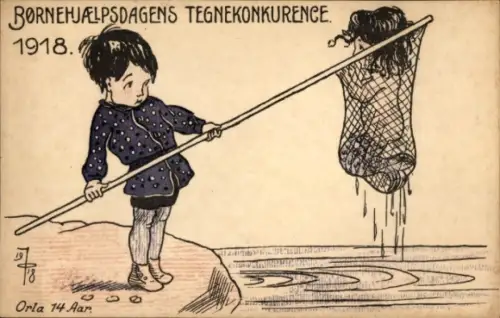 Künstler Ak Dänemark, Malwettbewerb zum Kinder-Helfertag, 1918
