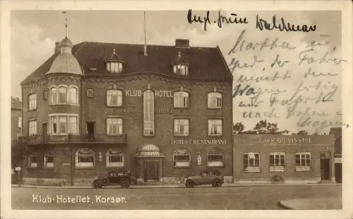 Ak Korsør Korsör Dänemark, Klub Hotellet, historische Architektur, Autos, Restaurant, Café