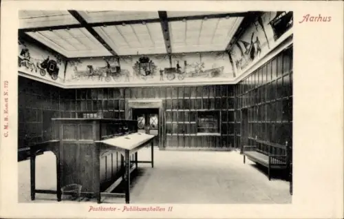 Ak Århus Aarhus Dänemark, Postkontor, Publikumshallen II, historische Innenansicht