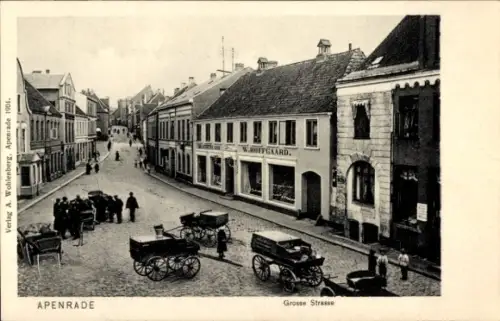 Ak Aabenraa Apenrade Dänemark, Straßenansicht, Grosse Strasse, historische Gebäude, Kutschen