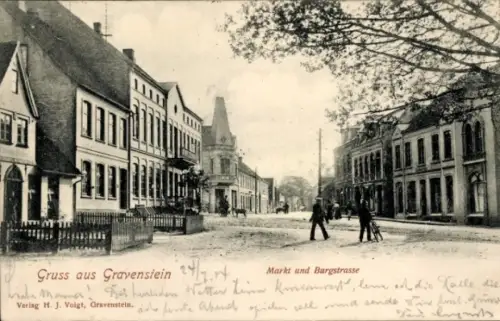 Ak Gråsten Gravenstein Dänemark, Markt und Burgstraße, historische Gebäude, Postkarte, Verlag ...