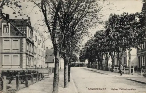 Ak Sønderborg Sonderburg Dänemark,  Kaiser Wilhelm-Allee, Straße mit Bäumen, Gebäude am Wegesrand