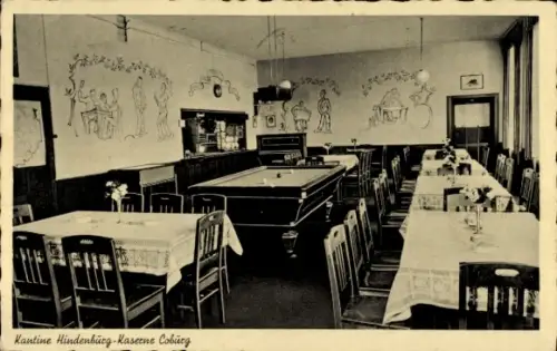 Ak Coburg in Oberfranken, Kantine, Hindenburg-Kaserne, Tischkultur, Billardtisch, Wandmalereien