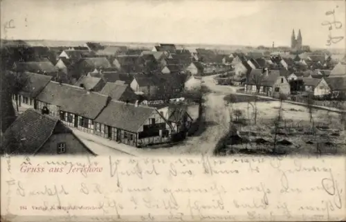 Ak Genthin am Elbe Havel Kanal, Gruß aus  Ansicht einer Ortschaft mit Häusern, Straßen und Kirche