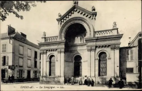 Ak Epernay Marne, Synagoge, historische Architektur, Stadtansicht, Menschen, Bäume