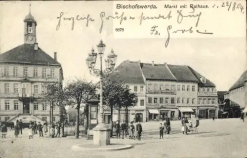 Ak Bischofswerda in Sachsen, Marktplatz mit Rathaus