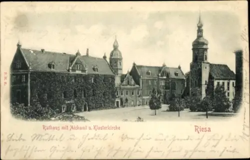 Ak Riesa an der Elbe Sachsen, Rathaus, Aichamt, Klosterkirche, historische Architektur