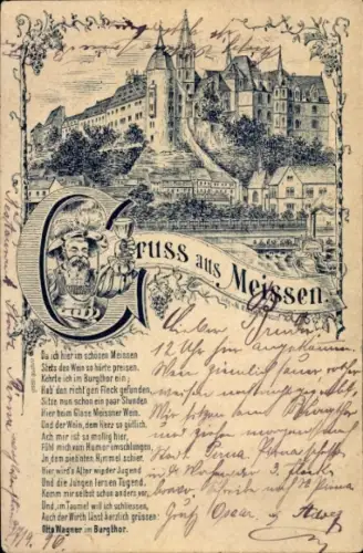 Litho Meißen an der Elbe, Altstadt