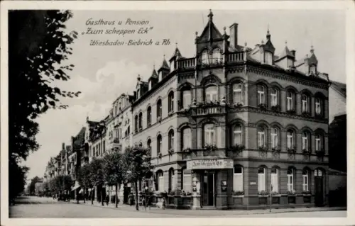 Ak Biebrich am Rhein Wiesbaden, Gasthaus Zum scheppen Eck, Inh. Karl Götze, Rathausstraße