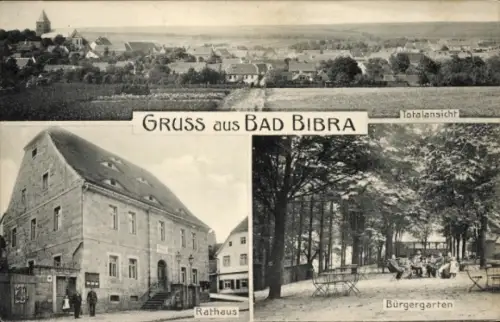 Ak Bad Bibra im Burgenlandkreis, Totalansicht, Rathaus, Bürgergarten