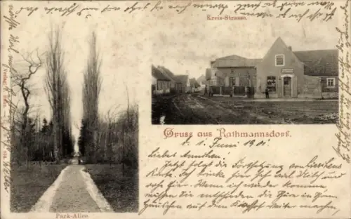 Ak Rathmannsdorf Staßfurt im Salzlandkreis, Kreis-Strasse, Park-Allee