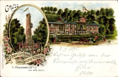 Ak Bad Freienwalde an der Oder,  mit Bismarckturm, Schweizerhaus, Kunstansicht, Gruss von Otto