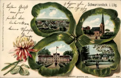 Kleeblatt Litho Schwarzenbek im Herzogtum Lauenburg, Franziskuskirche, Stadthaus, Totalansicht