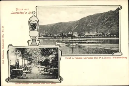 Ak Leutesdorf am Mittelrhein, Blick auf den Rhein, Gartenanlagen, Hotel Ley'scher Hof