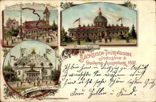 Litho Leipzig, Bindereihalle, Sammelhaus, Griechen Theater, Industrie und Gewerbeausstellung 1897