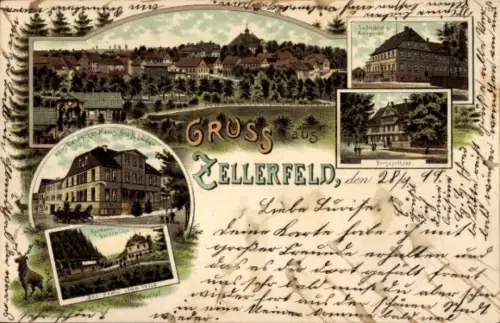 Litho Clausthal Zellerfeld im Oberharz, Hotel Deutsches Haus, Kurhaus Untermühle, Bergapotheke