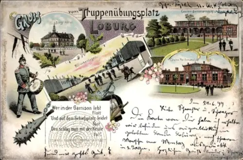 Litho Loburg Möckern in Sachsen Anhalt, Truppenübungsplatz, Berg Hotel, Casino