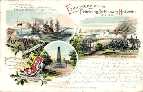 Litho Idstedt in Schleswig Holstein, Erhebung Schleswig Holsteins 1848,Bestürmung von Friedrichstadt