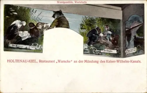 Ak Holtenau Kiel, Restaurant Warncke, Wandgemälde, Wartehalle