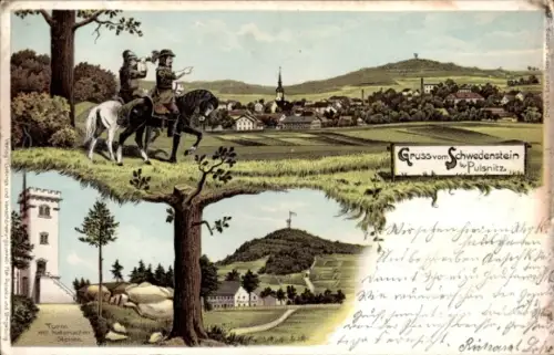 Litho Pulsnitz im Kreis Bautzen, Schwedenstein, Turm