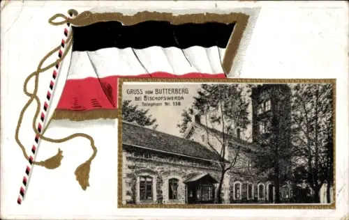 Präge Passepartout Ak Butterberg Bischofswerda im Kreis Bautzen, Fahne, Gasthaus Butterberg