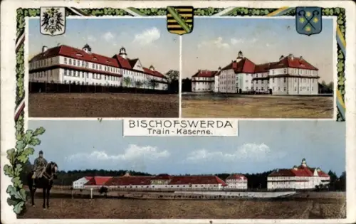 Ak Bischofswerda in Sachsen, Trainkaserne, Wappen