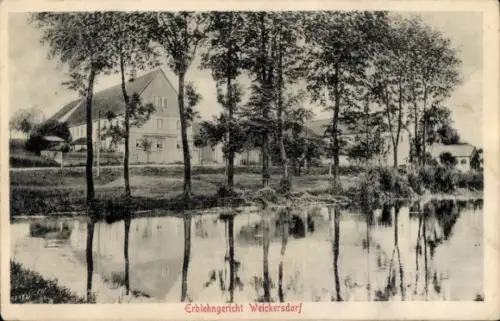 Ak Weickersdorf Bischofswerda in Sachsen, Erblehngericht  Gebäude, Bäume, Wasser