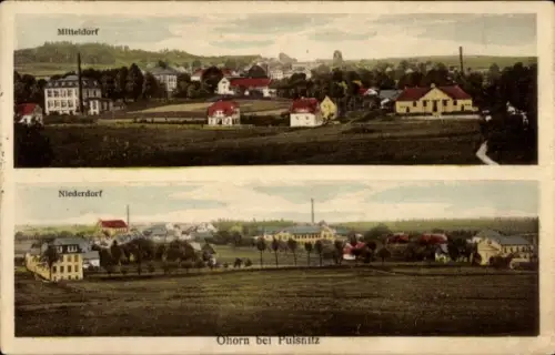 Ak Ohorn in Sachsen, Panoramaansicht, Mitteldorf, Niederdorf, ländliche Umgebung