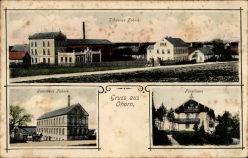 Ak Ohorn in Sachsen, Schoenes Fabrik, Rammers Fabrik, Forsthaus, Gruss aus Ohorn