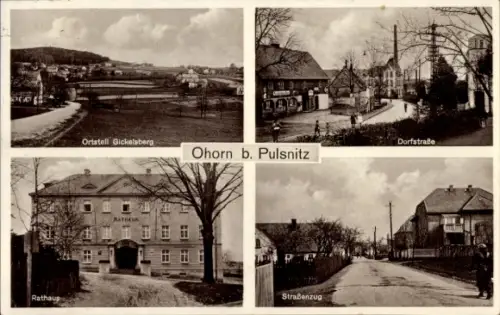 Ak Gickelsberg Ohorn in Sachsen, Rathaus, Ortstell Gickelsberg, Dorfstraße, Straßenzug