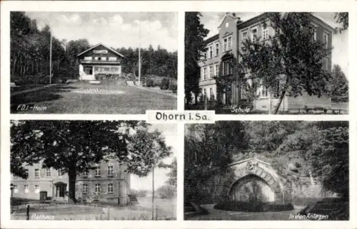 Ak Ohorn in Sachsen, FDJ-Heim, Schule, Rathaus, In den Anlagen