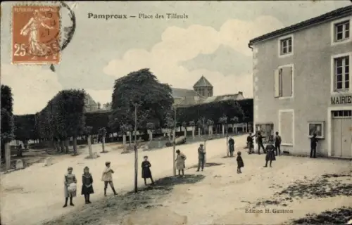 Ak Pamproux Deux Sèvres, Place des Tilleuls, Rathaus