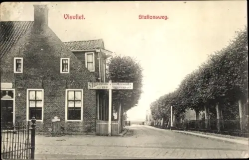 Ak Visvliet Groningen, Stationsweg, Steen Pannen und Buizen Fabriek van Gebr. Sürenger & Co.