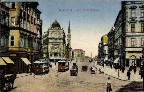 Ak Wien 2, Praterstraße, Straßenbahnen