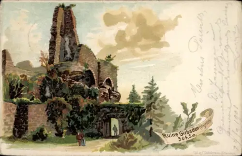 Litho Mollkirch Elsass Bas Rhin, Burg Girbaden, Ruine