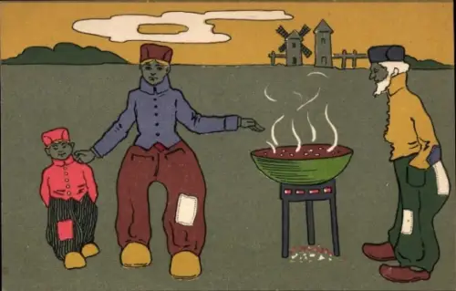 Ak Niederlande, Menschen in Tracht, Essen