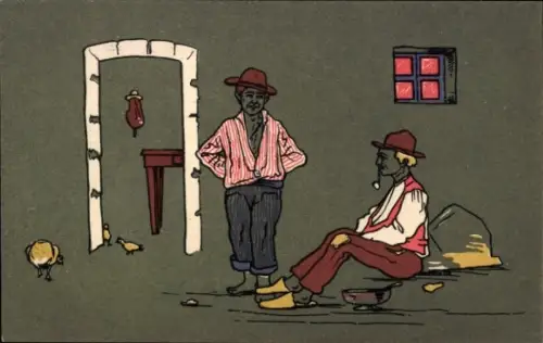 Ak Niederlande, Menschen in Tracht, Wohnstube