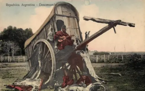 Ak Argentinien, Musizierender Mann, Karren