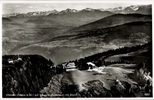 Ak Bregenz am Bodensee Vorarlberg, Fliegeraufnahme Pfänder mit Alpen