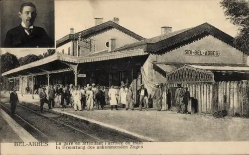 Ak Bel Abbes Algerien, Bahnhof, In Erwartung des ankommenden Zuges